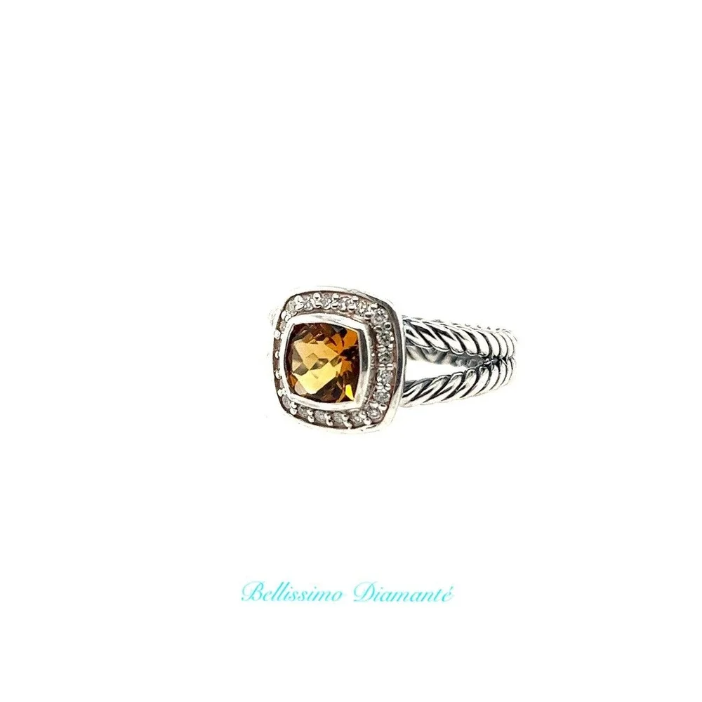 David Yurman Sterling Silver Citrine & Diamond Petite Albion Ring Size 8